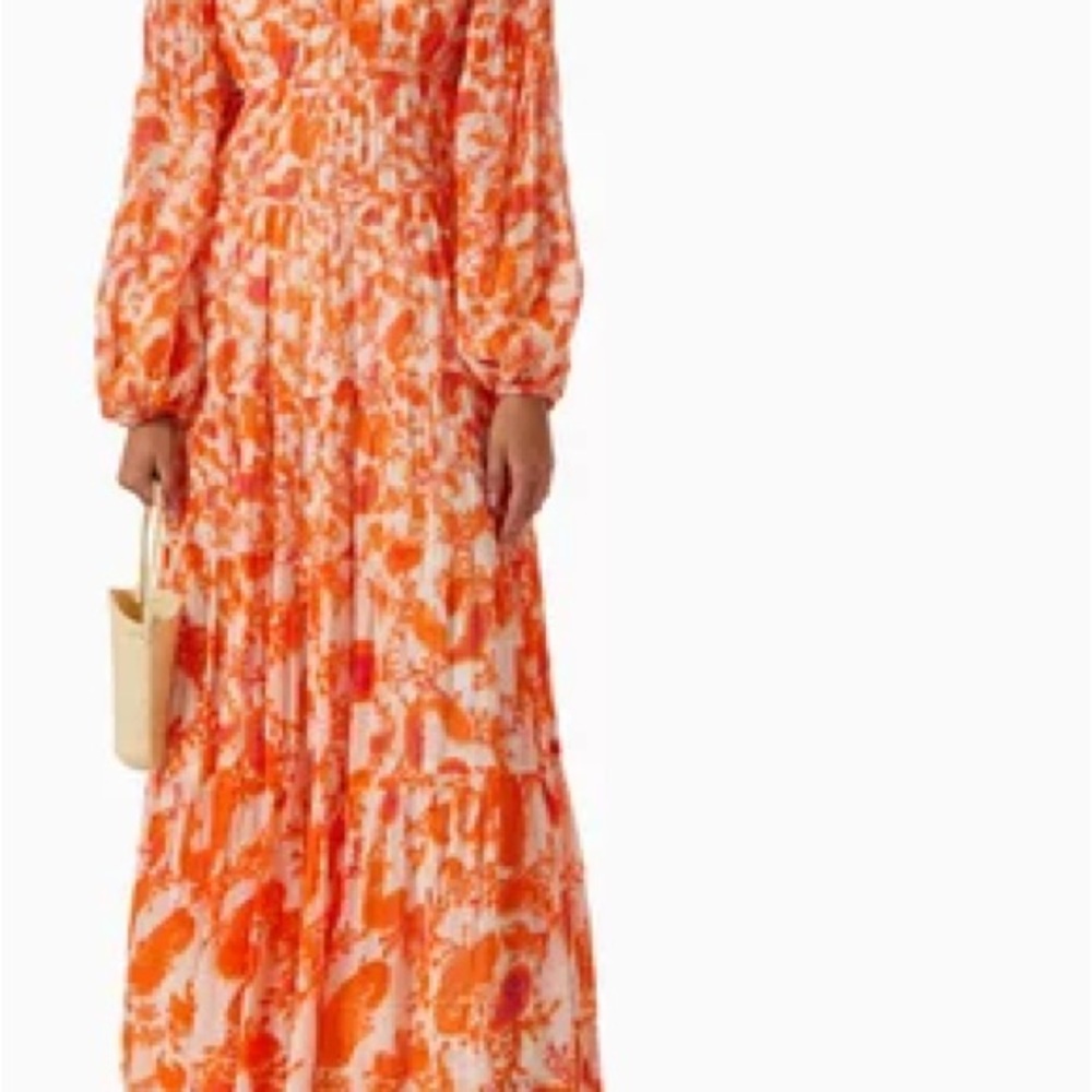 HEMANT & NANDITA Vibrant Orange Long Sleeve Dress